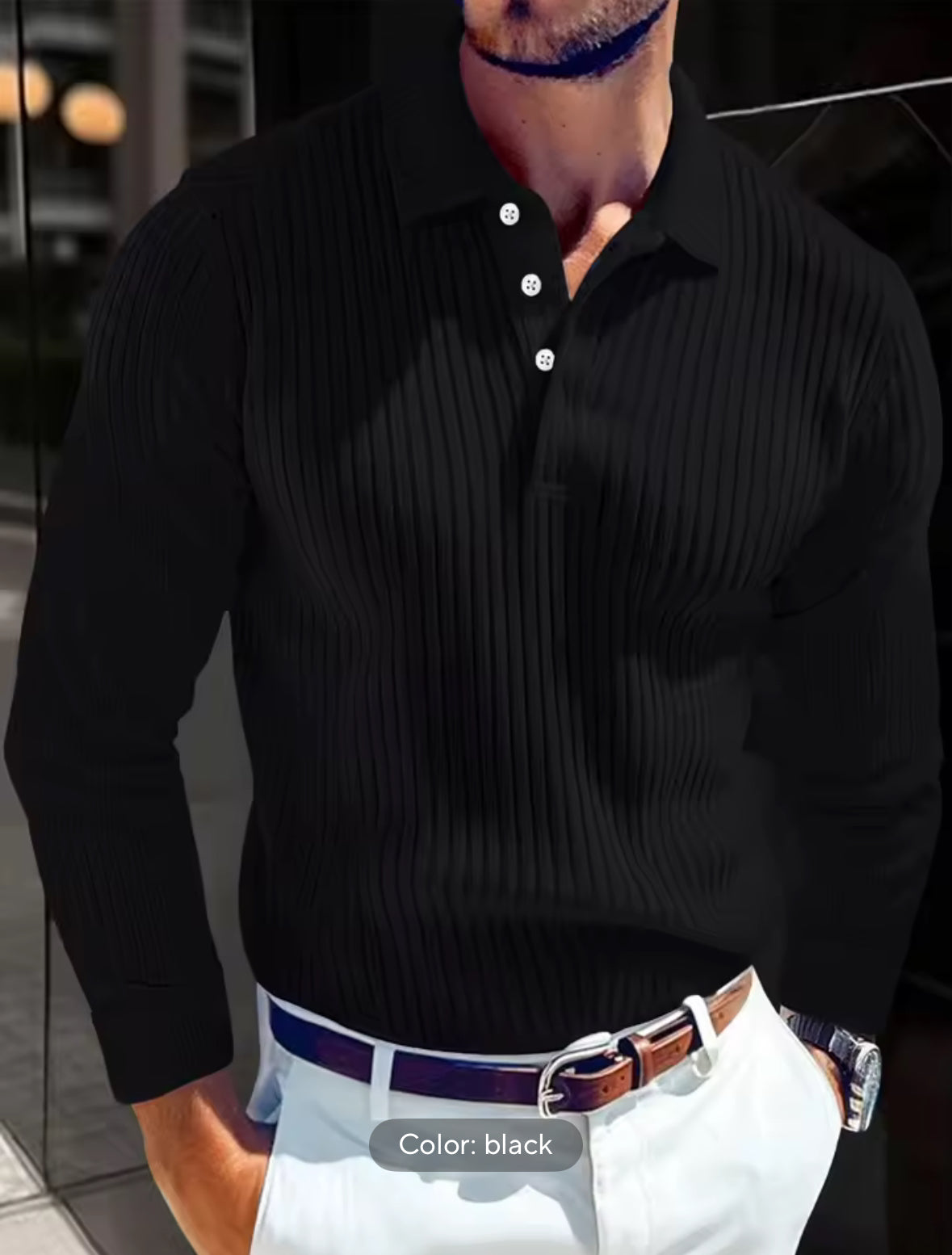 New Light Luxury Light Business Mature Casual Men Sports Retro Style Striped Fashion Men Outdoor Long Sleeve POLO Shirt