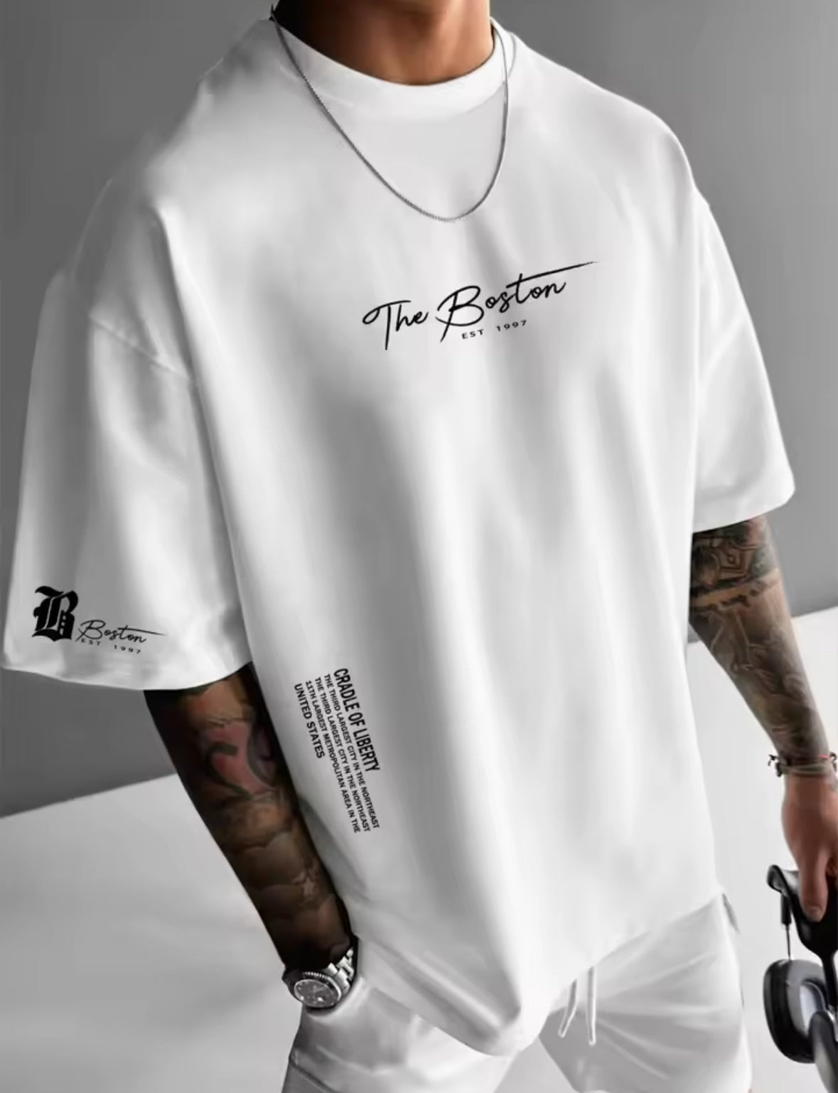 New men's polyester fabric casual comfortable breathable round neck T-shirt with letter pattern suitable for outdoor sports