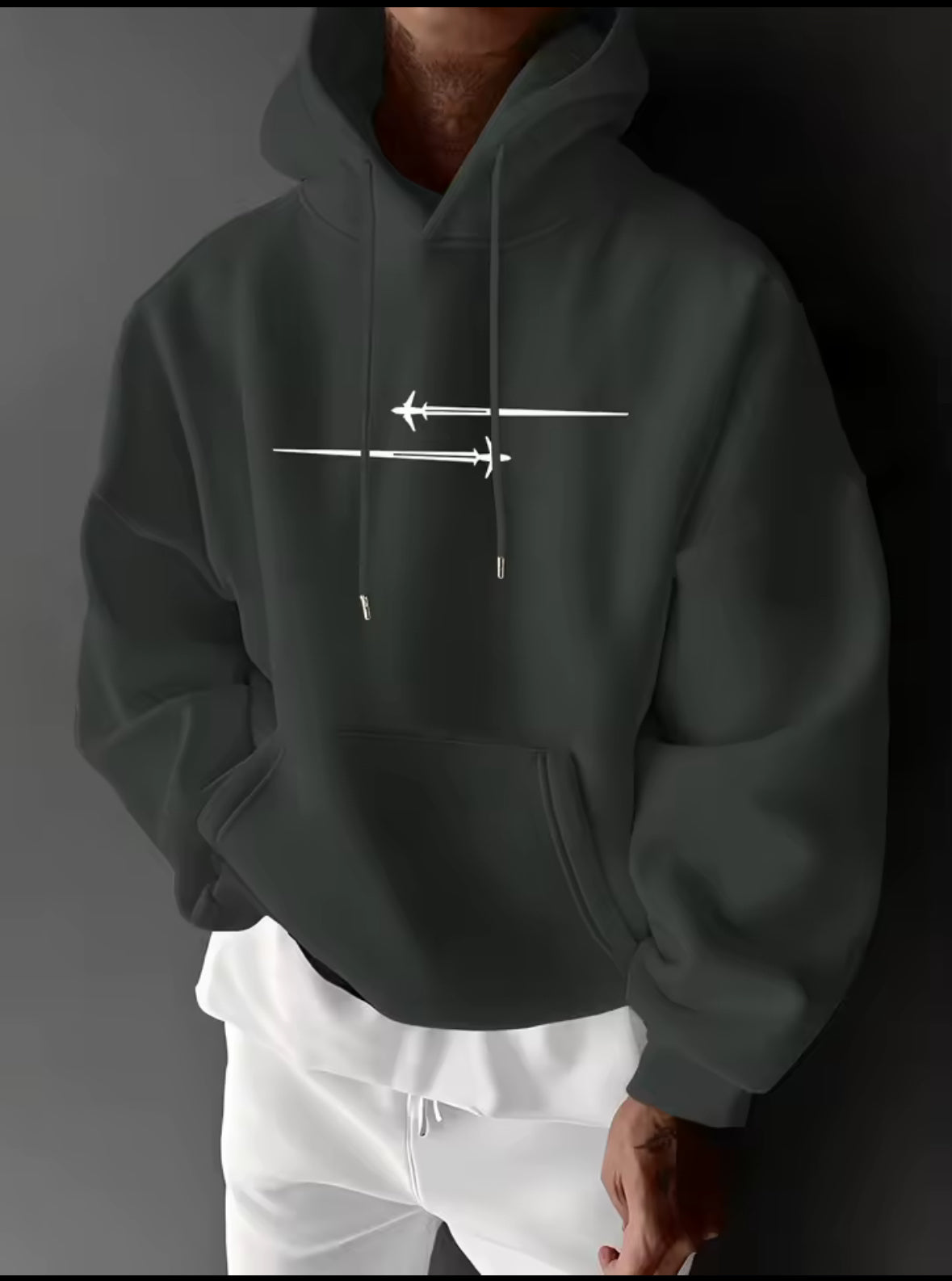 Men's top men's long sleeved round neck loose plus size autumn and winter hooded sweatshirt T-shirt top